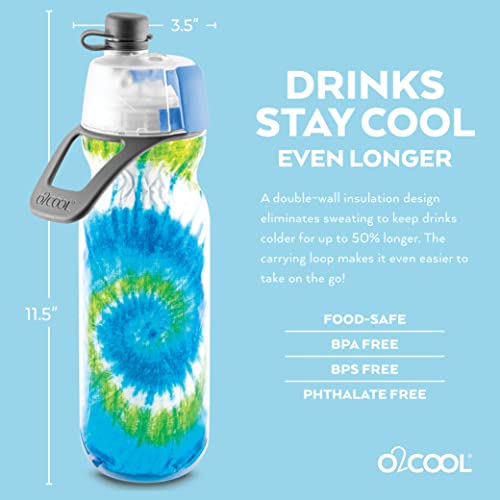 O2Cool Mist 'N Sip Misting Water Bottle 2-In-1 Mist And Sip Function With No Leak Pull Top Spout Sports Water Bottle Reusable Water Bottle - 20 Oz (Tie Dye Blue) #TOP6