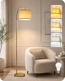 GOEBLESON Lampadaire sur Pied, 3 Températures de Couleur avec Interrupteur à Tirette, Lampe sur Pied avec une Ampoule LED de 9 W, Abat Jour en Tissu Réglable, pour Chambre, Bureau ZDE29LDD05