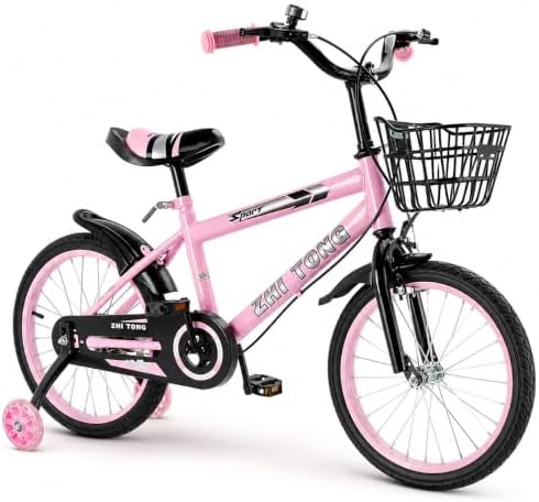 16 Zoll Kinderfahrrad, Verstellbarer Sitz & Lenker, Kohlenstoffstahlrahmen, Doppelbremsen, Stoßfeste Speichenräder, Magnetisches Blitzrad, Abnehmbare Stützräder