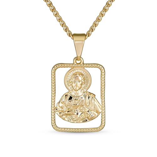 Collier Jésus-Christ médaillon personnalisé pendentif religieux plaqué or homme ado