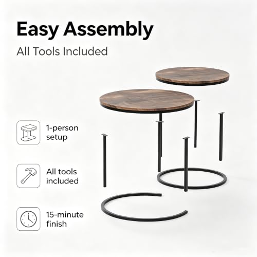 Image of Round Coffee Tables for Living Room, Set of 2 (Rustic Wooden) | living room side table, Drink Tables for Small Spaces
