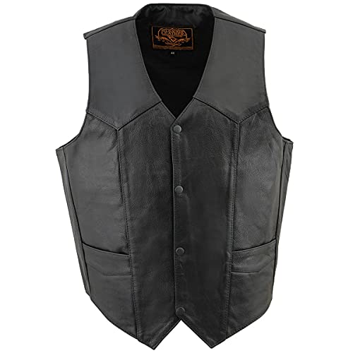 Image of Milwaukee Leather Men's Premium Leather Western Style V-Neck Motorcycle Rider Vest with Front Snap Closure |LKM|ML|SH