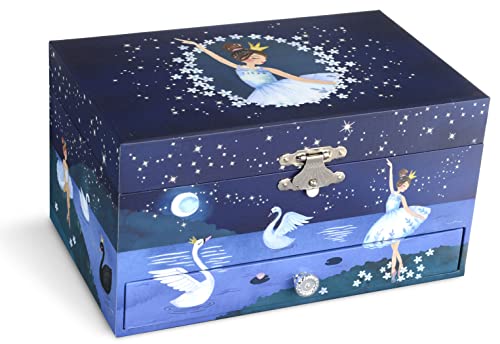 Jewelkeeper Girl's Ballerina Musical Jewelry Storage Box with Pullout Drawer, Glitter Design, Swan Lake Tune