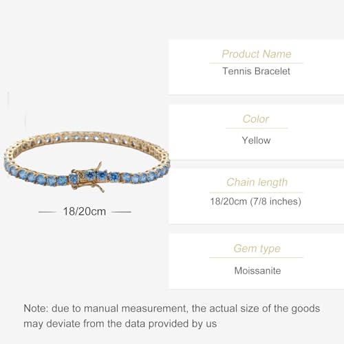Sparkling 14K Round Gemstones and Yellow Gold Accent, Women's Tennis Bracelet with Blue Moissanite, Gifts for Women2