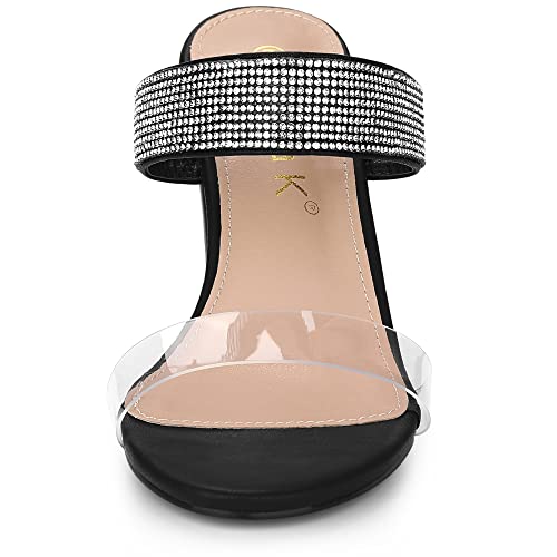 Allegra K Allegra K Women's Rhinestones Heel Dual Straps Chunky Heels Black Slide Sandals 6 M US