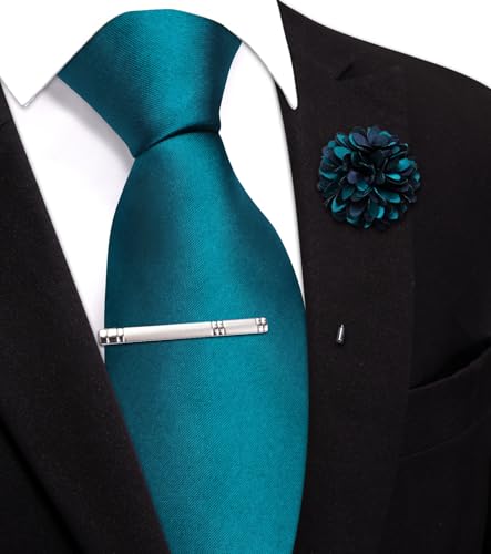 Image of Hi-Tie Pretied Boys Ties Solid Color Kids Adjustable Necktie Lapel Pin Clip Set Age 8-12 Wedding School Graduation