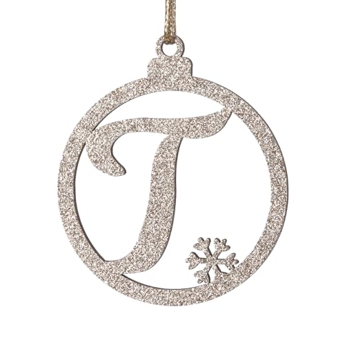 Pxniy Gold Monogram Christmas Ornament,Personalized Wooden Initial Tags Name,Xmas Home Decorations Gifts(Initial T)