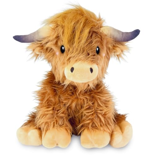 Image of Happy Fuel Highland Cow Microwavable & Weighted Stuffed Animals - 1.5 Lbs Unscented Heating Pad for Period Cramps Pain Relief and Anxiety, Cute Cow Plush Toys Gifts for Women Girls Adults and Kids