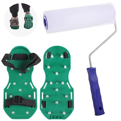 yeeplant Rouleau à pointes de chape de 22,9 cm et kit de chaussures, rouleau à pointes avec pointes de chaussures en béton auto-nivelant, ensemble d'outils pour revêtement de sol époxy, élimination