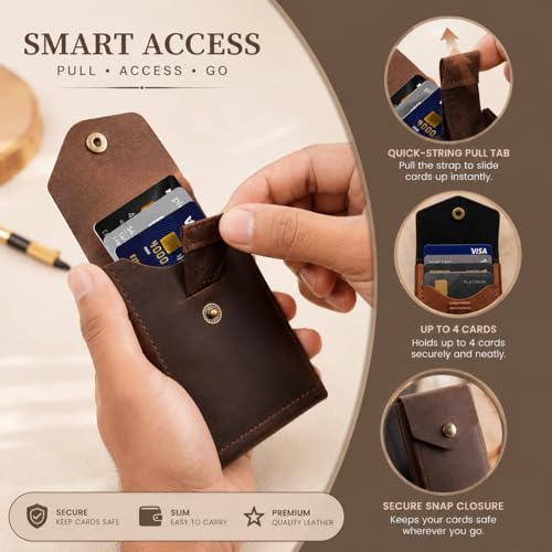 Image of Genuine Leather Vertical Slim Wallet for Men | Pull-String Quick Card Access | RFID Blocking Minimalist Wallet | Compact Front Pocket Wallet with Button Lock (Customized Wallet)