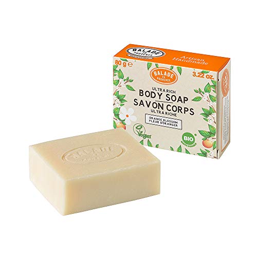 Balade En Provence Handmade Organic Hand Soap Bar, Orange Flower - Nourishing Shea Butter Formula for Soothing Skin Protection, Zero Waste, No Sulfates, Vegan Certified, 3.22 oz