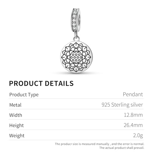 Breloque Feng Shui lotus en argent 925 fait main pour bracelet - 3