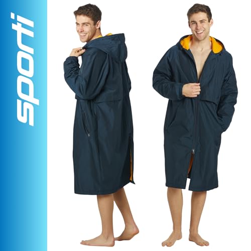Image of Sporti Unisex Swim Parka with Comfort Plush Fleece Lining, Multi Pocket Zipper - Water Resistant Swim Coats for Women & Men