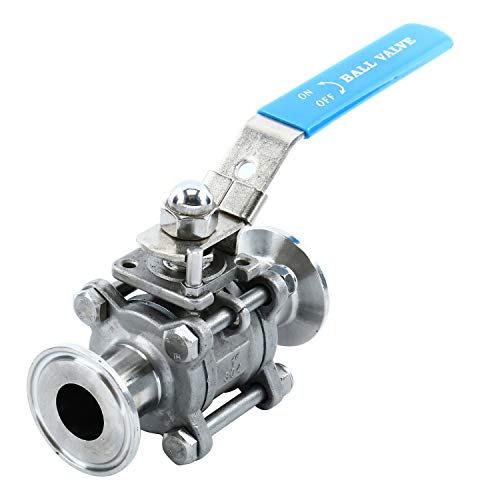 Homend Stainless Steel 304 1" Sanitary Ball Valve Fits 1.5" Tri-Clamp Clover, PTFE Lined, Two Way & Three Piece (1 Inch Tube OD Quick Clamp)