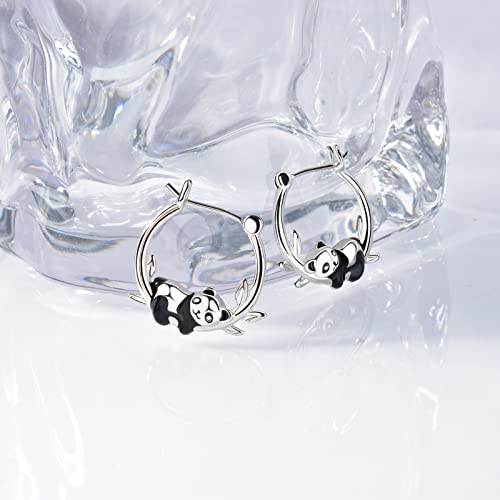 Panda Earrings for Girls - Sterling Silver Panda Hoop Earrings for Teens Hypoallergenic Cute Animal Earrings for Women for Sensitive Ears Huggie Hoop Earrings Gifts for New Years Birthday4