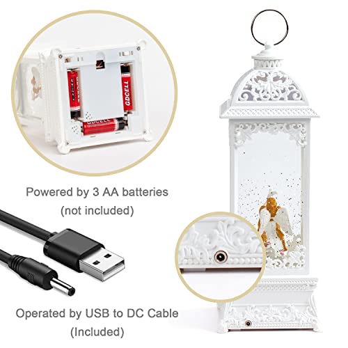Danvon 12” White Angel With The Pearl Snow Globe Lantern Lighted Box Night Light Battery Or Usb Operated Led Lighted Water Glittering Music Playing For Home Decoration #TOP2