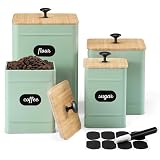 PERFNIQUE Kitchen Canisters, Airtight Canister Sets of 4 for Kitchen Counter, Sage Green Kitchen Accessories, Coffee Tea Sugar Flour Spice Tin Jars Food Storage (Sage Green)