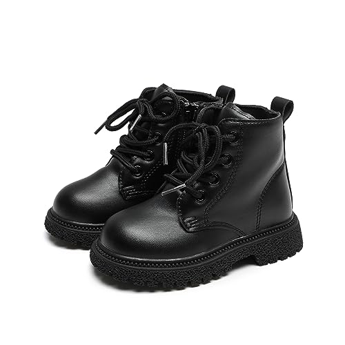 Komfyea Autumn Leather Combat Zipper Lace Up Boots （Toddler/Little Kids） Children Winter Ankle Boots