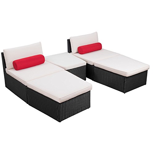 Flamaker 5 Pieces Patio Furniture Sets Modern Outdoor Furniture Set Clearance Cushioned Pe Wicker Chaise Lounges Rattan Daybed Conversation Sets With Table (Rattan/Black) #TOP14