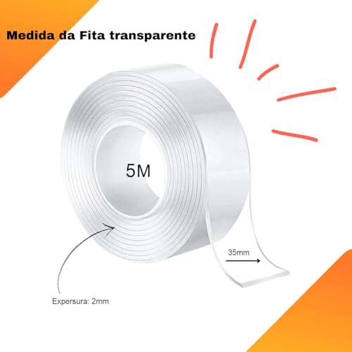 Fita Dupla Face Acrílica, 35MM x 5 M, Transparente, Magica Nano PU Gel Extra Forte Adesiva