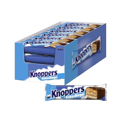 Knoppers KokosRiegel – 24 x 40 g – Schokoriegel mit Milch- und Kokoscreme, Haselnüssen, Kokosraspeln, Karamell und Vollmilchschokolade