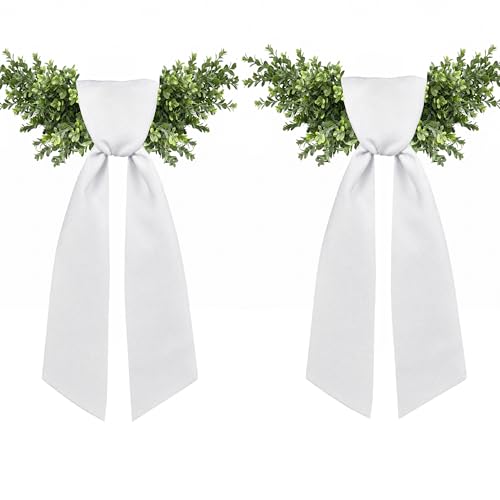 Presentastic 2 Pcs White Wreath Sash for Front Door Embroidery Blank Wreath Sashes Textured Twill Finish Sash Ribbon Accessories for Flower Bouquet Garland Yard Doorway Wedding Xmas 4.5 x 57 Inches