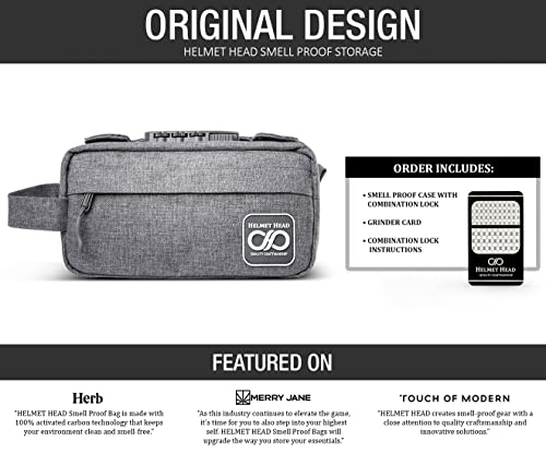 HELMET HEAD Smell Proof Bag, Travel Bag with Combination Lock and Grinder Card, Water Repellent Compact Smell Proof Stash Box For Your Herbs and Smell Proof Containers (New Gray) - Image 2