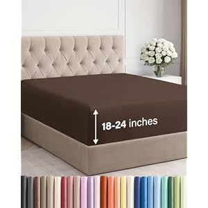 Extra Deep Cal King Fitted Sheet - Single Fitted Sheet Only - Brown | Easily Fits 18 inch to 24 inch Mattress, Soft, Wrinkle Free, Breathable & Comfy, Extra Deep Pockets Hotel Luxury Fitted