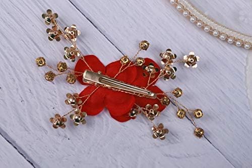 Miniatura 8 de Sither Pinza de pelo rojo para novia, peine floral para mujer, accesorios para el cabello de boda para novia, clip para el cabello para boda,