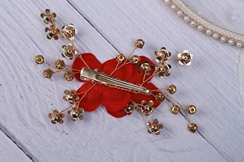 Miniatura 8 de Sither Pinza de pelo rojo para novia, peine floral para mujer, accesorios para el cabello de boda para novia, clip para el cabello para boda,