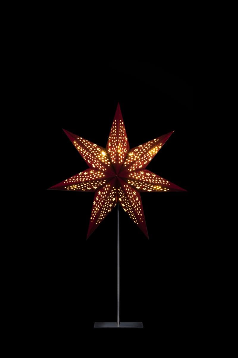 ZICOM Dekostern Weihnachtsstern Papierstern samt, rot 45cm mit Ständer für Weihnachten, Hochzeiten, Party, Dekoration, Geschenkidee, 230V 50Hz, E14 Fassung mit Euro-Flachstecker