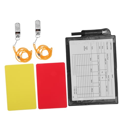 GRIRIW 1Set Football Referee Kit with Portable Wallet Cards Notepad Pen and Two Whistles for Soccer Match Penalty Records and