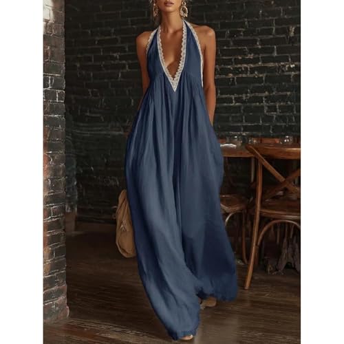Enterizo de algodón sin mangas estilo retro y bohemio con bolsillos prácticos 5