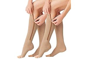 ACTINPUT Compression Socks Toe Open Leg Support Stocking Knee High Socks with Zipper (2 Pairs)