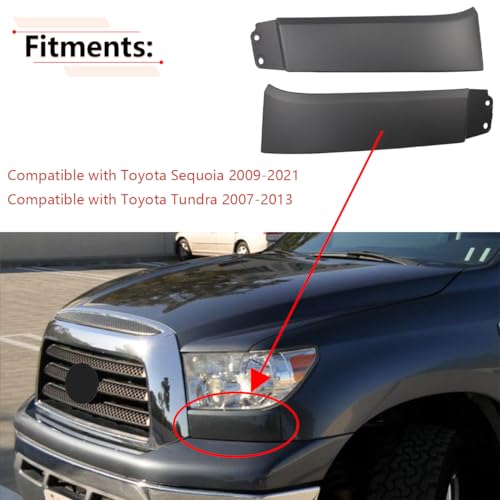 RLB-HILON 1Pair Front Bumper Grille Headlight Filler Trim Panels Set Compatible with Toyota Tundra 2007 to 2013 Year, for Toyota Sequoia 2008 to 2017 Year