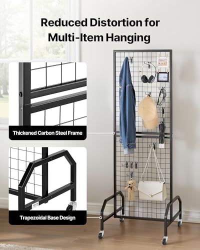 VEVOR Panel de Pared de Rejilla, 1 Unidad, Expositor 60 x 40 x 164 cm con Ruedas y 10 Ganchos, Estantes de Acero al Carbono, Estantería para Exposiciones de Arte,Decoración, Almacenamiento, Negro - imagen 3