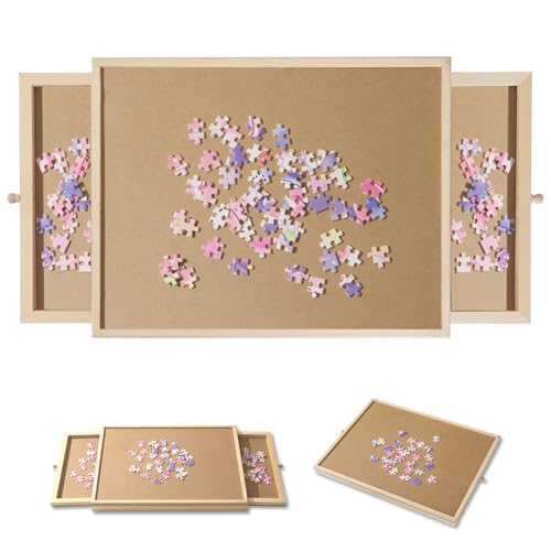 Small Puzzle Board 17.1 X 13.4 Inch Puzzle Table - Suitable for Personal Small Jigsaw Puzzles Table with 2 Storage Drawers,Portable Lightweight Jigsaw Puzzle Board(100-300Pcs)