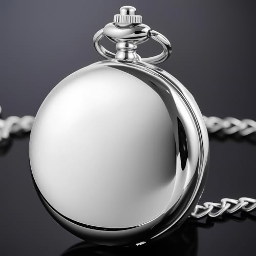 Image of Smooth Pocket Watch Alloy Steel Quartz Roman /Arabic Numerals with 37cm Chain for Father's Day Xmas Best Gifts