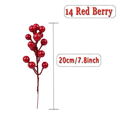 image for Panxxsen 20 PCS Fake Red Berries,Red Berry Picks Branch,7.8 Inch Artif