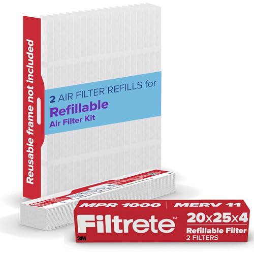 Image of Filtrete 20x25x4 Refillable Air Filter replacement, MPR 1000, MERV 11, Allergen Defense, 2 Pack, use with reusable air filter frame of Filtrete Refillable Air Filter Kit 20x25x4, for HVAC, Furnace, AC