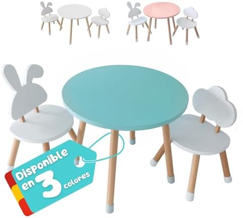 Mesa y Silla Infantil - Conjunto de Mesa Redonda y Dos Sillas. Ro...