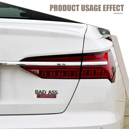 Image of Pack-1 Car 3.93 inch x 1.34 inch Fender Badge Sticker, Bad Ass Edition Alloy Anti-Rust Personalized Decoration, 3D Stereoscopic Tailgate Front Grille Hood Decal, Universal for Cars (Black & Red)