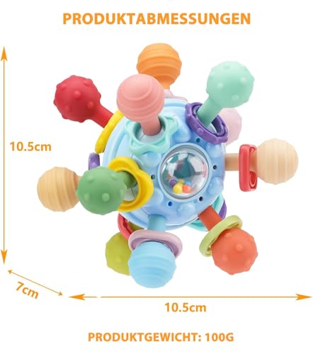 Beißspielzeug Baby ab 3 Monate, Sensorik Rassel Greifball Babyspielzeug aus Silikon, Montessori Motorikspielzeug Baby Geschenk ab 0 6 9 Monate 1 jahr (Blau)