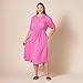 Amazon Essentials Women's Relaxed Fit Half-Sleeve Waisted Midi A-Line Dress, Bright Pink, Small