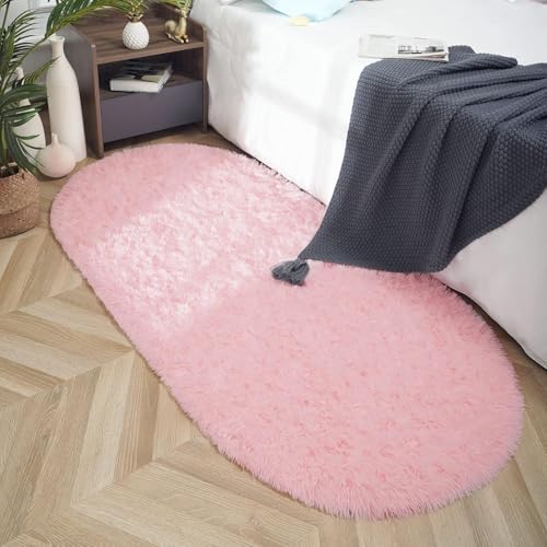 Image of 2x6 feet Soft Area Rug for Living Room and Bedroom, Modern Indoor Floor Carpet with Non-Slip Backing, Comfortable Decorative Home Decor Rug, Easy Clean & Durable- (Pink, Oval)