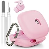 LDSXAY Compatible with Beats Powerbeats Fit Case Cover, Soft Silicone Shockproof Protective Skin Case for Powerbeats Fit Earbuds 2025 with Cleaner Kit & Carabiner, Top Logo Visible (Pink)