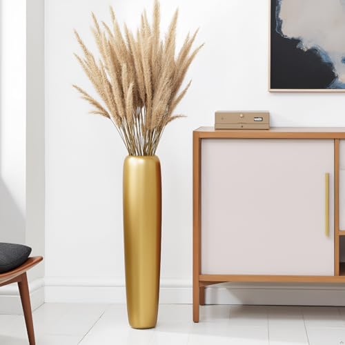 Image of 27.5 inch Gold Vase for Home Decor - Tall Floor Vase for Living Room, Bedroom, Office - Elegant Minimalist Tall Vases for Large Dried Stems, Pampas Grass, Artificial Branches