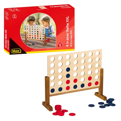 Idena 40378 - Gioco di legno 4 in fila XXL, 21 pietre blu e 21 pietre rosse, dimensioni 45 x 56 x 17 cm, per adulti e bambini a partire da 6 anni, per interni ed esterni, FSC 100%.