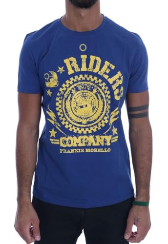 T-shirt bleu en coton Frankie Morello pour homme anti-déformation motif Riders