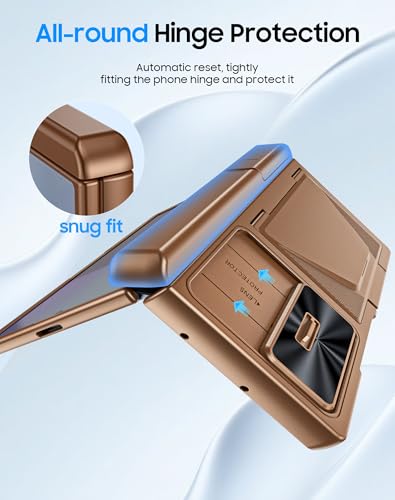 Image of for Samsung Galaxy Z Fold 7 Case with Card Holder RFID Blocking, Built in Slide Lens Cover & Hinge Protection & Kickstand & Screen Protector, Shockproof Wallet Case for Z Fold 7 (Desert Gold)